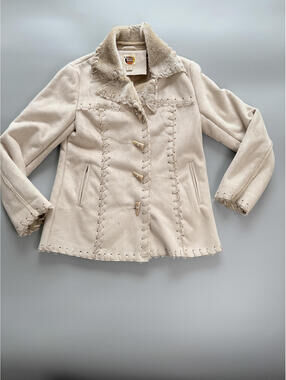 Y2K Faux Suede Jacket, Shearling Trim Coat, Toggle Jacket, Boho Western Coat. M